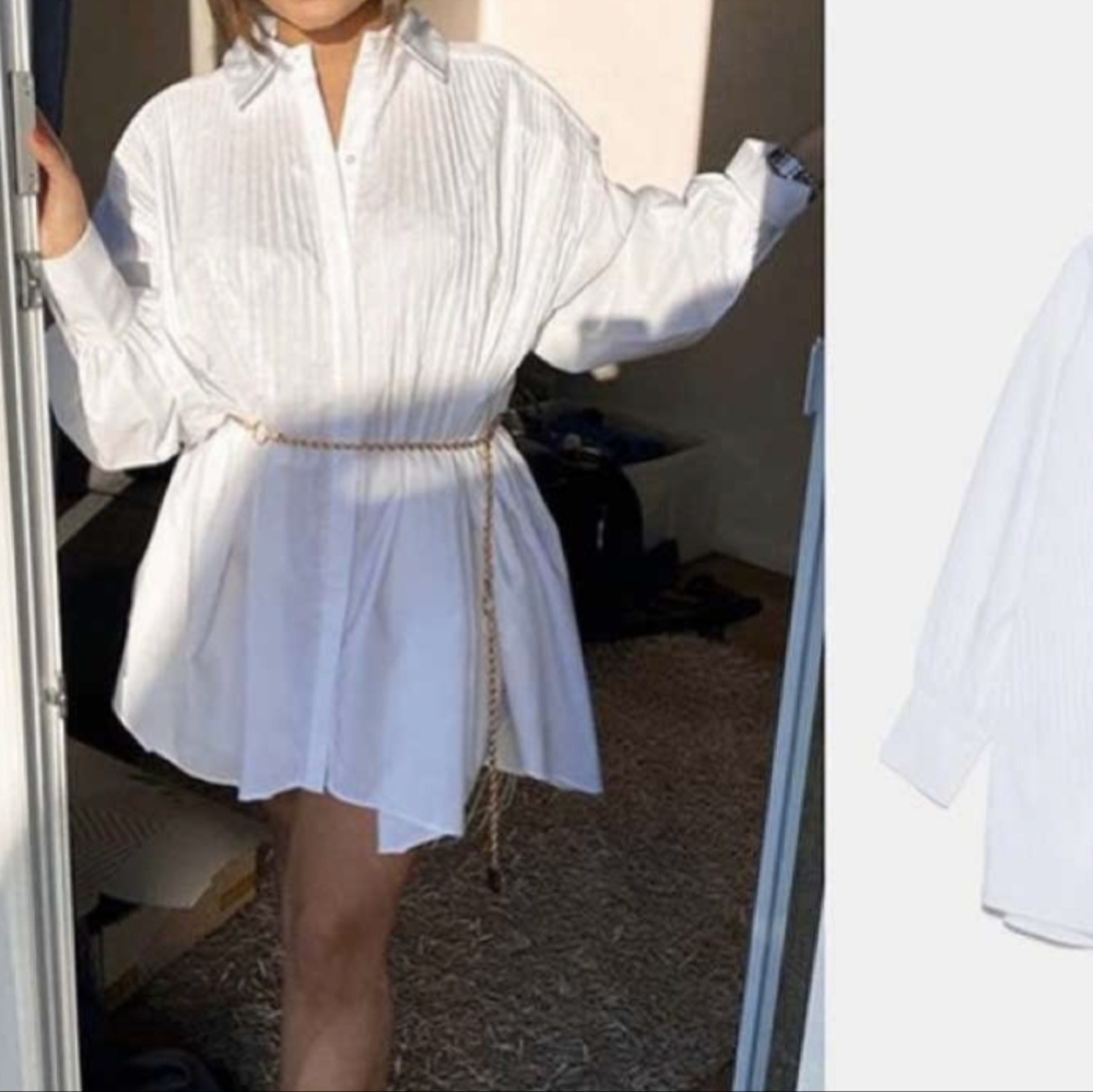 Zara Over Size white Blouse with Pleats
